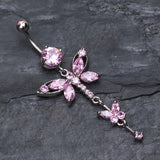 Detail View 2 of Shimmering Dragonfly Butterfly Sparkle Belly Ring -Pink