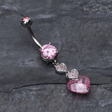 Detail View 2 of Shimmering Hearts Belly Ring-Pink