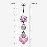 Detail View 1 of Shimmering Hearts Belly Ring-Pink