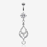 Layered Teardrop Sparkle Belly Ring-Clear Gem