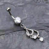 Detail View 2 of Layered Teardrop Sparkle Belly Ring-Clear Gem