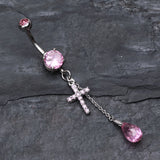Detail View 2 of Mini Cross Shimmer Belly Ring-Pink