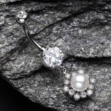 Detail View 2 of Pearlescent Luster Bubble Belly Button Ring-Clear Gem