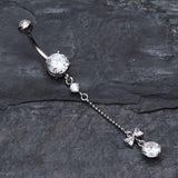 Bow and Gem Droplet Belly Button Ring-Clear