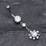 Detail View 2 of Snowflake Flower Sparkle Belly Ring-Clear Gem