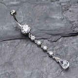 Detail View 2 of Opulent Crystalline Droplets Belly Button Ring -Clear Gem