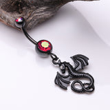 Detail View 2 of Blackline Jeweled Eye Dragon Belly Ring-Black/Red/Aurora Borealis