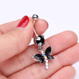 Detail View 3 of Dragonfly Glam Belly Ring-Black/Aurora Borealis