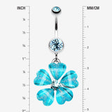 Detail View 1 of Shimmering Flower Heart Petal Dangle Belly Ring-Aqua