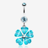 Shimmering Flower Heart Petal Dangle Belly Ring