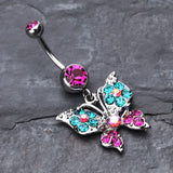 Detail View 2 of Luminous Butterfly Glam Belly Button Ring-Fuchsia