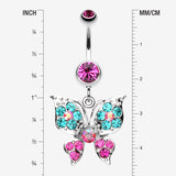 Detail View 1 of Luminous Butterfly Glam Belly Button Ring-Fuchsia
