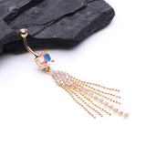 Detail View 2 of Golden Sparkle Showers Belly Button Ring-Aurora Borealis