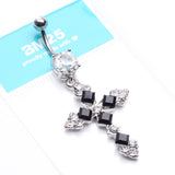 Detail View 4 of Princess Cut Cross Sparkle Belly Ring-Black/Clear Gem