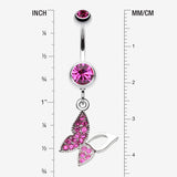 Detail View 1 of Butterfly Allure Multi-Gem Belly Button Ring-Fuchsia