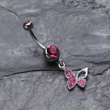 Detail View 2 of Butterfly Allure Multi-Gem Belly Button Ring-Fuchsia