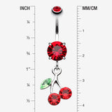 Detail View 1 of Lucky Cherry Belly Button Ring-Red
