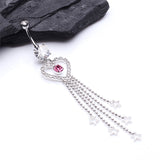 Detail View 2 of Heart Crystalline Star Falls Belly Button Ring-Light Pink