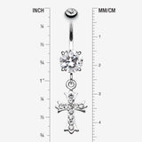Detail View 1 of Cross Sparkle Dangle Belly Button Ring-Clear Gem