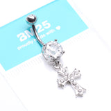 Detail View 4 of Cross Sparkle Dangle Belly Button Ring-Clear Gem