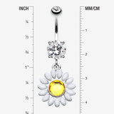 Detail View 1 of Daisy Marquise Flower Belly Button Ring-Clear Gem
