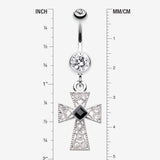 Detail View 1 of Iron Cross Diamante Sparkle Belly Button Ring-Clear Gem/Black