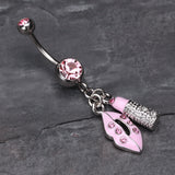 Detail View 2 of Glamourous Lip and Lipstick Belly Ring-Light Pink