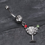 Detail View 2 of Sparkling Martini Glass Charm Dangle Belly Ring-Clear Gem
