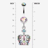 Detail View 1 of Dazzling Royal Crown Belly Ring-Aurora Borealis/Rainbow
