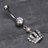 Detail View 2 of Dazzling Royal Crown Belly Ring-Clear Gem