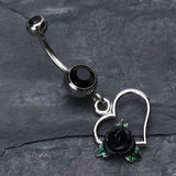 Detail View 2 of Heart Rose Belly Ring-Black