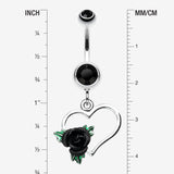 Detail View 1 of Heart Rose Belly Ring-Black