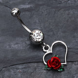 Detail View 2 of Heart Rose Belly Ring-Clear Gem