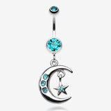 Glistening Moon and Star Belly Button Ring