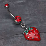Detail View 2 of Vibrant Strawberry Dangle Belly Ring-Red