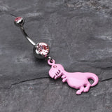 Detail View 2 of Vibrant Dinosaur Belly Ring-Light Pink