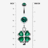 Detail View 1 of Lucky Four Leaf Clover Dangle Belly Ring-Dark Green