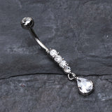 Detail View 2 of Sparkly Gem Droplet Belly Ring-Clear Gem