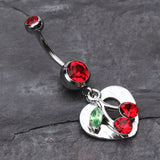 Detail View 2 of Charming Cherry Heart Belly Ring-Red