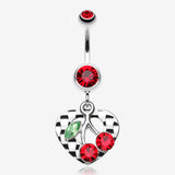Charming Cherry Heart Belly Ring-Red