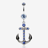 Jeweled Anchor Belly Ring-Blue