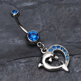 Detail View 2 of Enchanting Heart Dolphin Belly Button Ring-Capri Blue