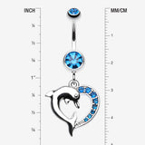 Detail View 1 of Enchanting Heart Dolphin Belly Button Ring-Capri Blue