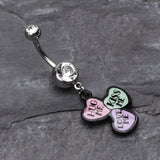 Detail View 2 of Triple Heart Statement Belly Ring-Clear Gem