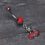 Detail View 2 of Shimmering Cherry Dangle Belly Ring-Red
