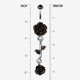 Detail View 1 of Shimmering Rose Vine Belly Ring-Black