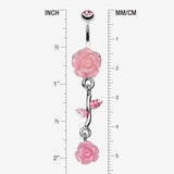 Detail View 1 of Shimmering Rose Vine Belly Ring-Light Pink