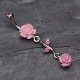 Detail View 2 of Shimmering Rose Vine Belly Ring-Light Pink