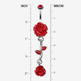 Detail View 1 of Shimmering Rose Vine Belly Ring-Red