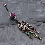 Detail View 2 of Majestic Elegance Dream Catcher Belly Ring-Fuchsia
